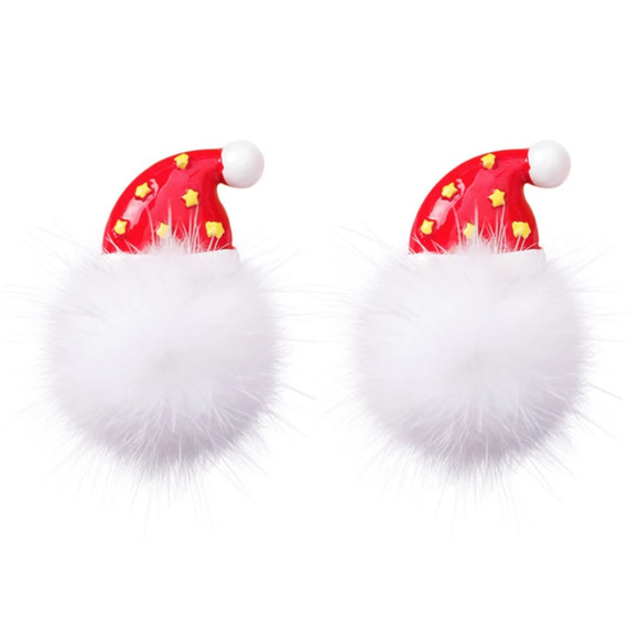 Santa Claus White Fur Drop Earrings 1-CC-06 - Picture 1 of 4